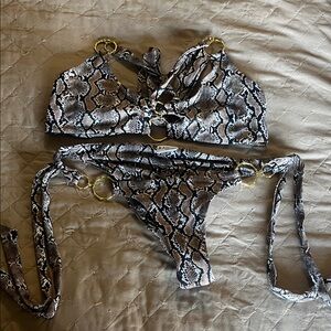 Snake Print Bikini with Gold Accents